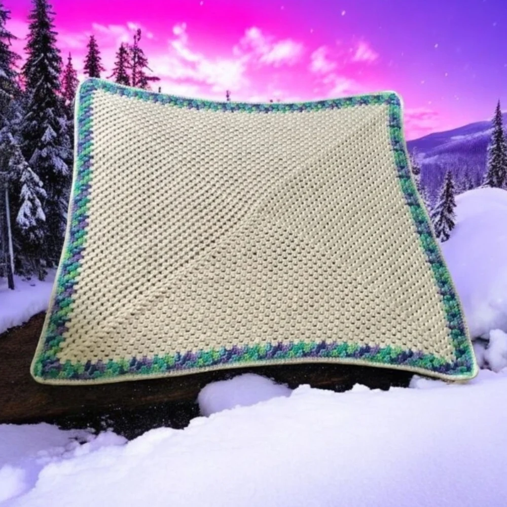 Lap blanket hand crocheted colorful 39” x 39”🌷beautiful stitch nice & wa